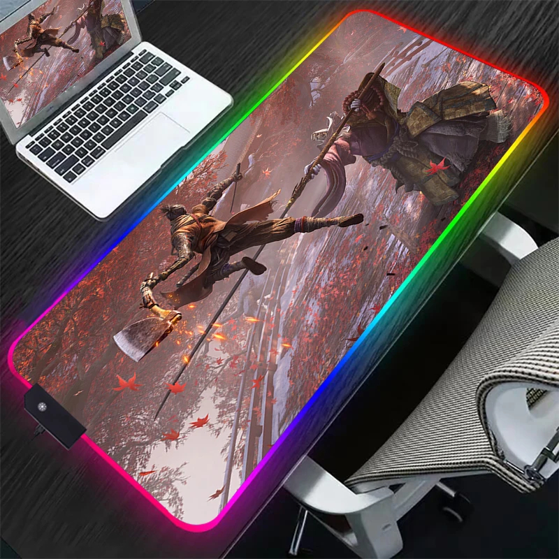 Shadows Die Twice LED Light Desk Mat XXL Computer Mousepad Sekiro 90x40cm Backlight Keyboard Cover Table 1 - Sekiro Shop