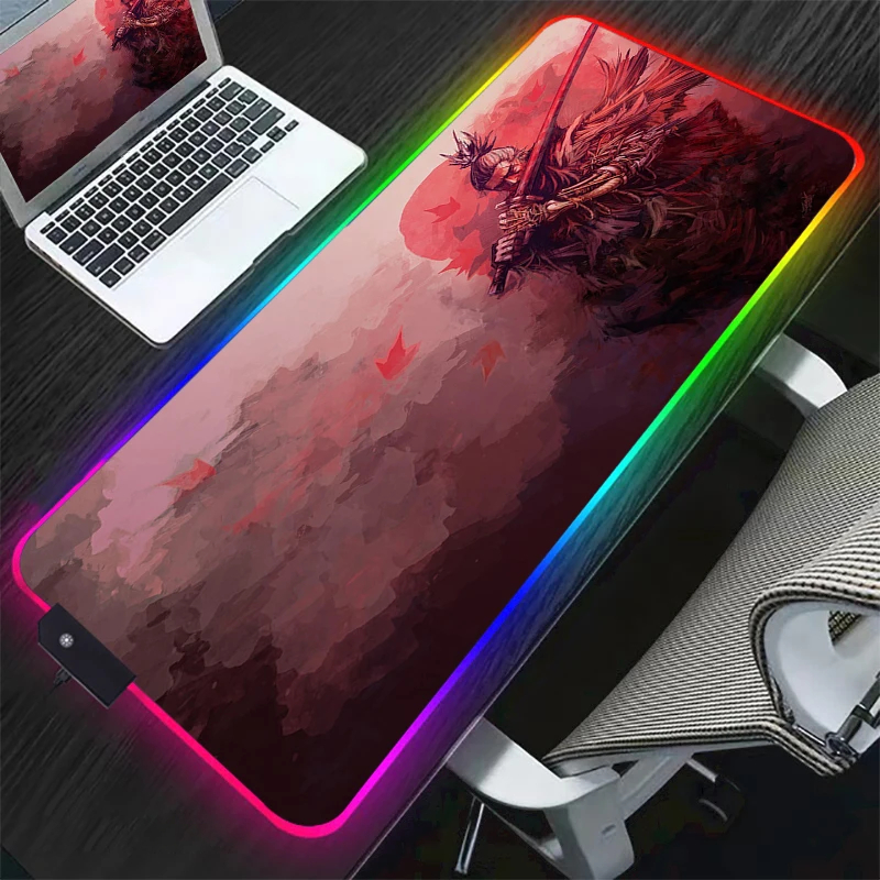 Shadows Die Twice LED Light Desk Mat XXL Computer Mousepad Sekiro 90x40cm Backlight Keyboard Cover Table 17 - Sekiro Shop