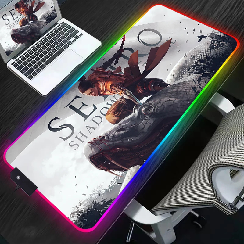 Shadows Die Twice LED Light Desk Mat XXL Computer Mousepad Sekiro 90x40cm Backlight Keyboard Cover Table 4 - Sekiro Shop